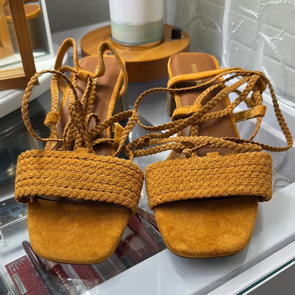 Maurices Yellow Braided Sandals with Ankle Straps